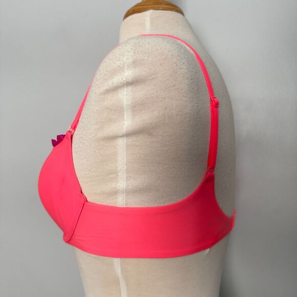 Victoria's Secret slight push-up demi bra in neon pink with purple lace trim - Picture 5 of 10